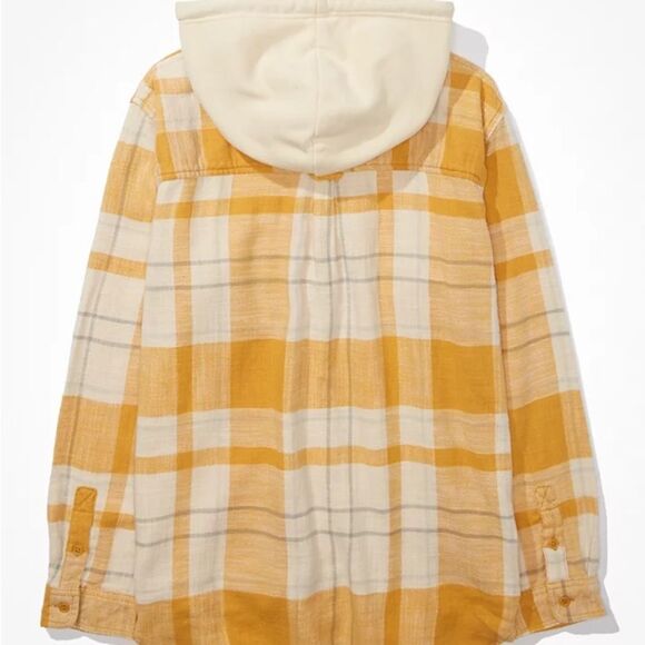 America Eagle AE Cozy Cabin Oversized Hoodie Flannel Yellow Small Used - Picture 4 of 7
